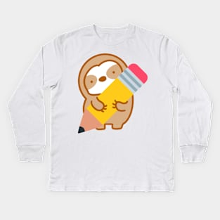 Cute School Pencil Sloth Kids Long Sleeve T-Shirt